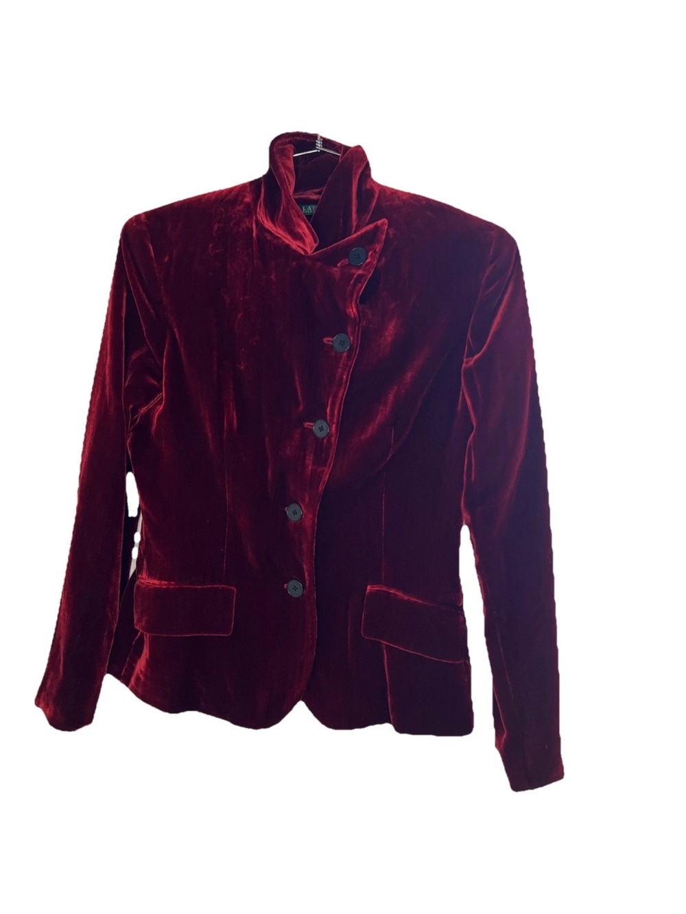 Lauren Ralph Lauren Burgundy Velvet Blazer Womens 8 One Button Notch Lapel Silk